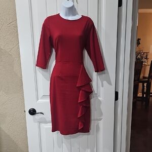 Chic Long Sleeve Red Dress with Ruffle Detail